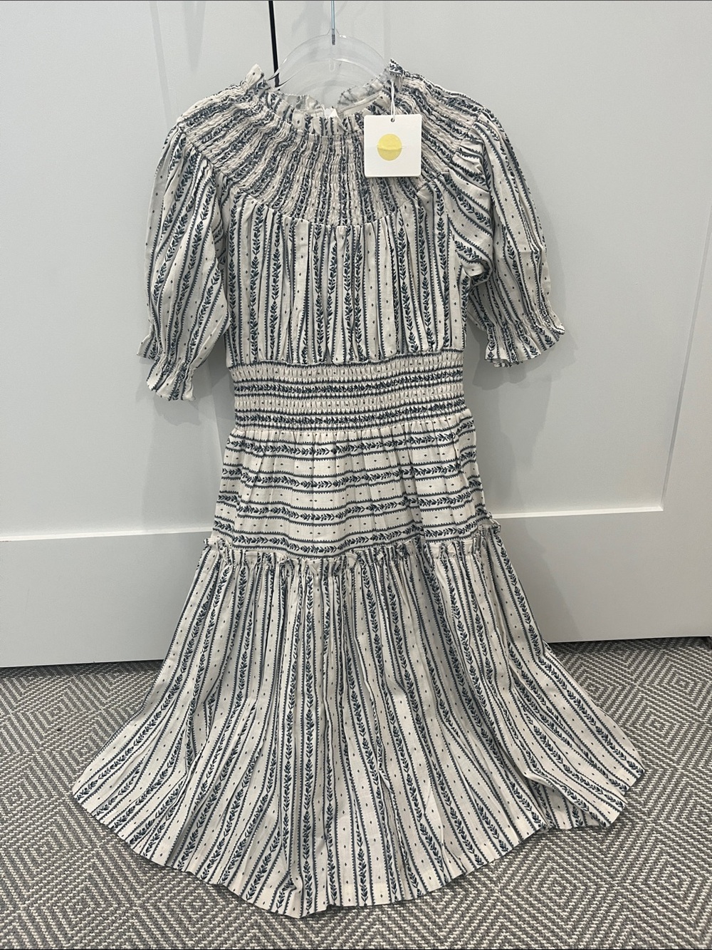 Kids Smocked Midi Dress in Navy Stripe - Unbranded